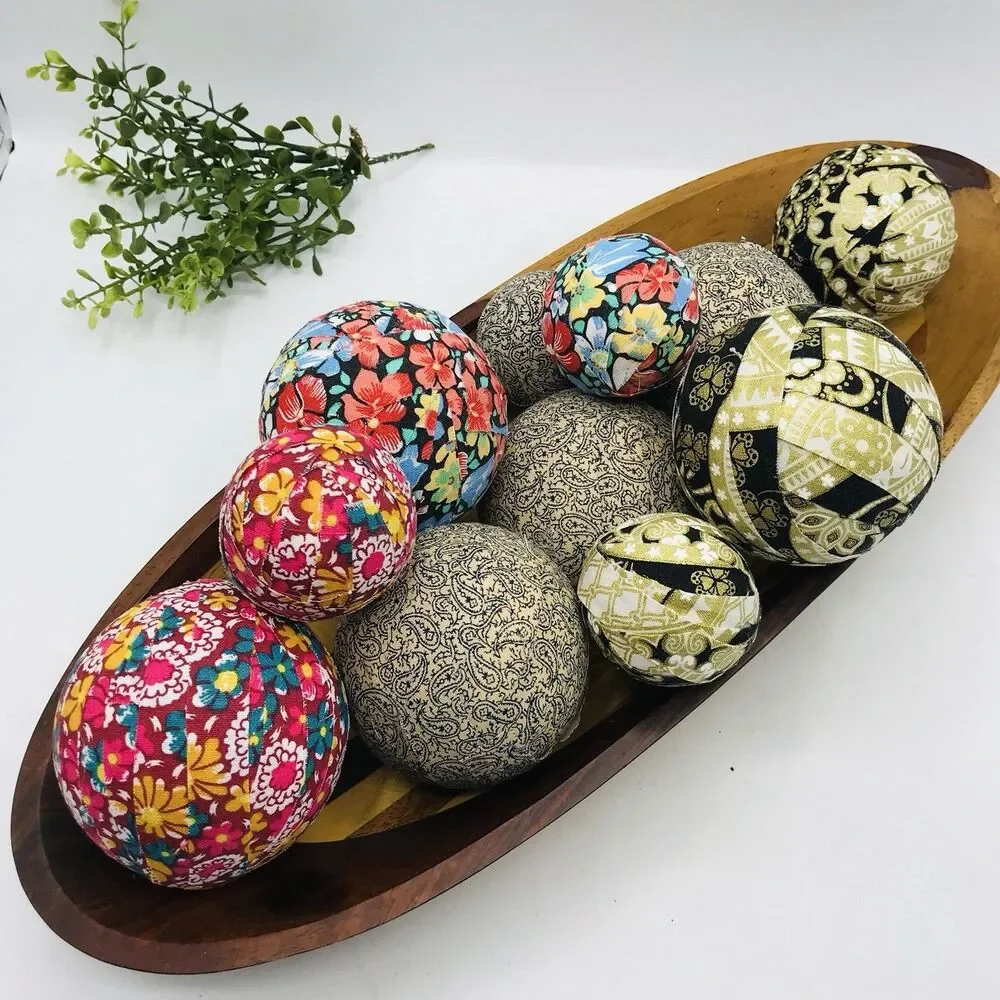 Lot of 10 Styrofoam Fabric Covered Balls Handmade Assorted Balls Only NO DISH